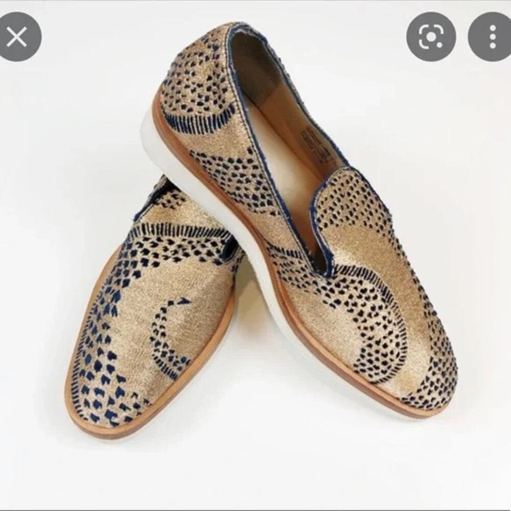 Free People Snake Eyes Metallic Gold Blue Flat Loafer Size 37